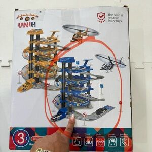 UNIH Kids Garage Toy Set, Toy Vehicle Garage for Toddlers. Blue / grey